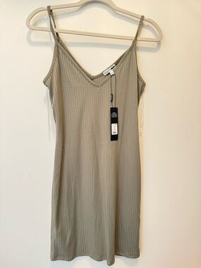Fashion Nova Ribbed Slip Dress in Sage Green